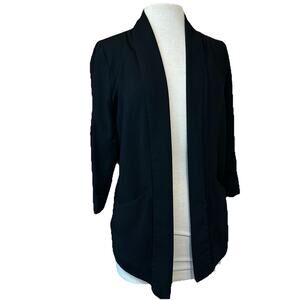 Gap Women’s XS Black Open Front Shawl Collar Blazer Jacket Career 3/4 Sleeve